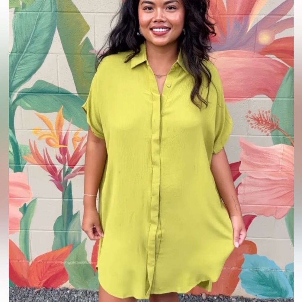 Lime Green Button-Up Shirt Dress
